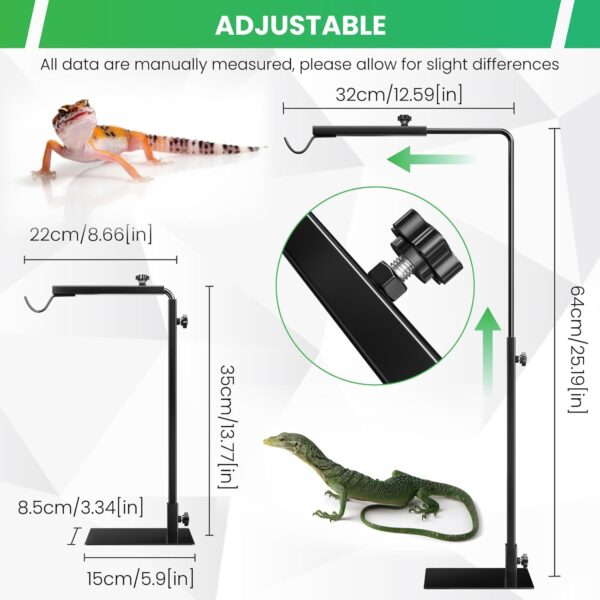 BrightArk Reptile Heat Lamp Holder Stand, Adjustable Small Reptile Dome Lamp Bracket Standing Black 14-24 Inches, Hanging Reptile Light Stand for Tortoise Lizards Bearded Dragon Snake Chick - Image 2