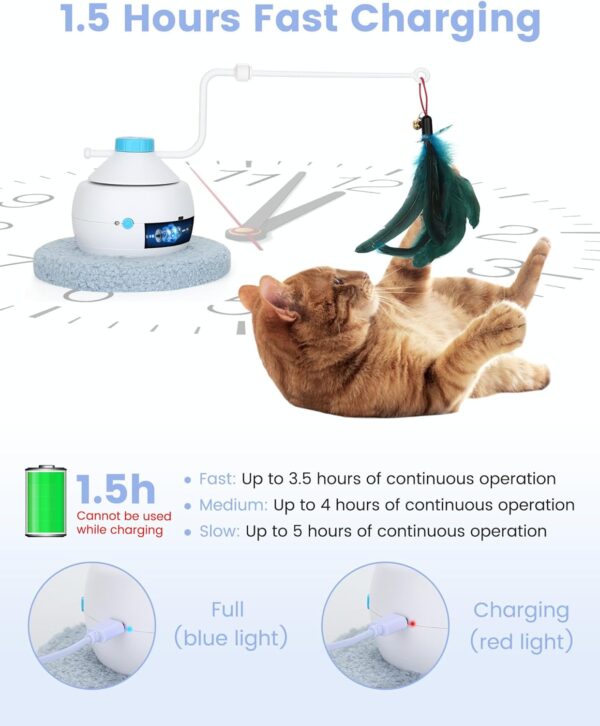 PETTOM Interactive Cat Toys, 3 in 1 Cat Toys for Indoor Cats Adult, Automatic Cat Feather Toy, Electric Kitten Toy 3 Speed Settings, USB Rechargeable Feather Wand Toys as Cat Gifts - Image 6