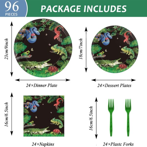 Reptile Lizard Snake Birthday Party Supplies Tableware Kit for 24 Guests Camping Wildlife Snakes Party Plates Napkins Decorations and Favors with Wilderness Jungle Alligator Turtle Tablecloth - Image 3