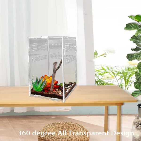 Reptile Feeding Box 25x15x15cm, Transparent Acrylic Reptile Terrarium Reptile Habitat Breeding Box Insect Feeding Box with Vents Anti-Escape Design for Spiderlings,Horned Frog,Beetles,Pet Snakes - Image 7