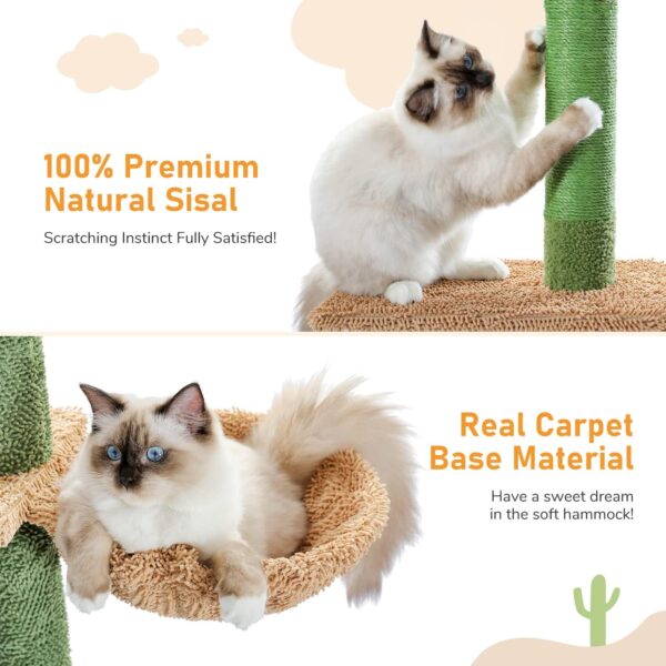 PAWZ Road Cactus Cat Tree Floor to Ceiling Cat Tower with Adjustable Height(229-275cm), 5 Tiers Cat Climbing Activity Center with Cozy Hammock, Platforms and Dangling Balls for Indoor Cats - Image 4