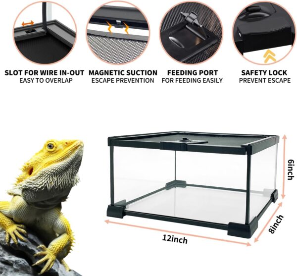 Reptile Growth Reptile Terrarium, 12" x 8"x 6" Reptile Tank with Top Sliding Door Screen Ventilation Glass Tank for Leopard Gecko Bearded Dragon Lizard snail stick insect tarantula gecko snake - Image 2