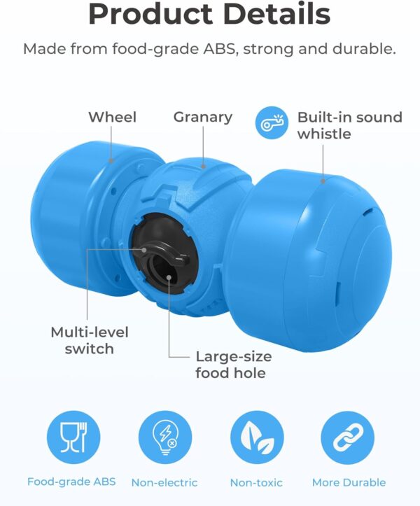 LACCEN Interactive Dog Toy, Rolling Dog Treat Dispenser Slow Feeder, Funny Giggle Dog Puzzle Toy, Reduce Boredom Improve IQ, Dog Treat Toys for Boredom Medium Large Dogs (Blue) - Image 5