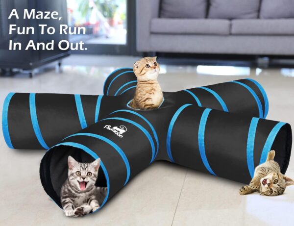 Pawaboo Cat Toys, Cat Tunnel Tube 5 Way Tunnels 25x53cm Extensible Collapsible Cat Play Tent Interactive Toy Maze Cat House with Balls and Bells for Cat Kitten Kitty Rabbit Small Animal, Blue - Image 7