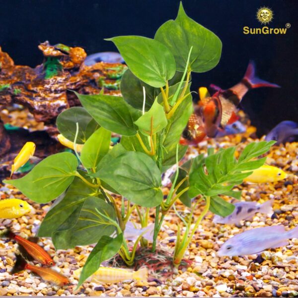 SunGrow Plastic Leaf Plant for Freshwater or Marine Tanks, 10 Inches Tall, Ultra-Realistic Fake Plant, Blunt Leaf Edges Protect Fish Fins, Hiding Spot for Fish, Reptiles, Amphibians - Image 3