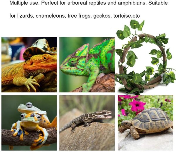 SOONHUA Reptile Vines,Plant Garland,Reptile Climbing Branch Flexible Jungle 3.28ft Rattan 1Pc Vine for Chameleon Snakes Lizards Gecko (3.28ft Rattan+ lvy Leaves) - Image 4