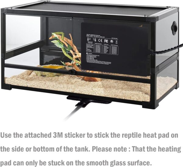 XIEHUZA Reptile Heating Pad with Thermostat, 8x12 inch Under Tank Terrarium Heater with Adhesive for 30-40gal Tank, Waterproof Heating Mat for Turtles, Lizards, Frogs, and Other Reptiles - Image 8