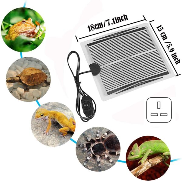 niCWhite Reptile Heating Mat, 5W Heat Pad Under Tank Warmer Terrarium Heated Pads with Temperature Control, Aquarium Heater Mats for Reptiles Tortoise Snakes Lizard Gecko Hermit Turtle, 7.1" x 5.9" - Image 2