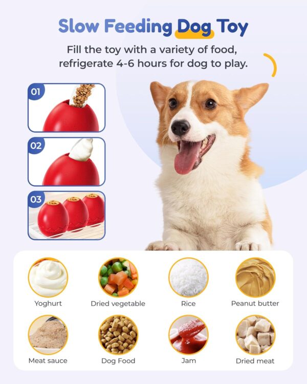 LACCEN Interactive Treat Dispenser Dog Toy, Slow Feeder Toys for Boredom, Durable Dog Chew Toys for Small Medium Large Dogs (Eggshell Shape, Red) - Image 2