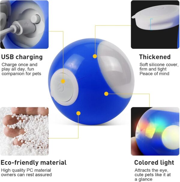 kykake Interactive Dog/Cats Ball Toys,Automatic Moving Rotating Dog Ball,Durable Motion Activated Automatic Rolling Ball Toys for Puppy/Small/Medium Dogs,USB Rechargeable - Image 3