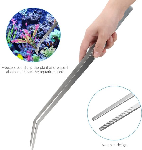 38cm Extra Long Aquarium Aquascape Kits, 4 in 1 Anti-Rust Aquatic Plant Aquascaping Tool Stainless Steel Tweezers Scissors Spatula for Aquarium Tank Clean Fish Tank Aquascape Tools Sets (Silver) - Image 5