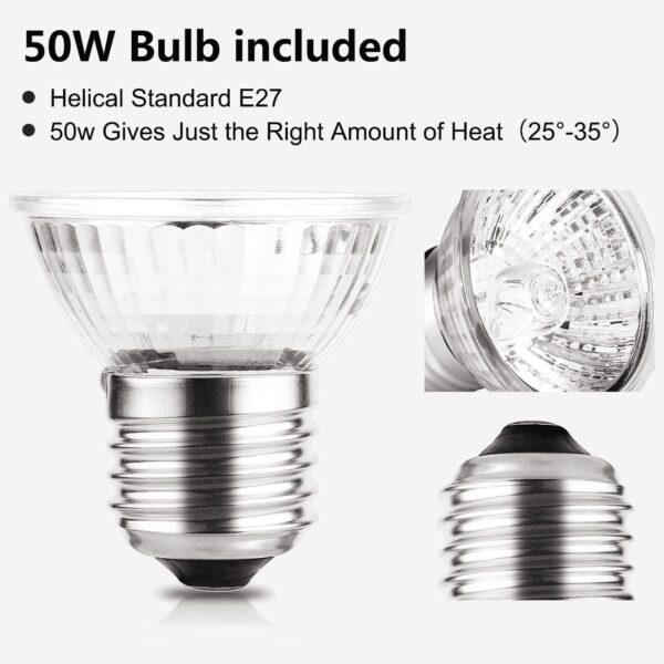 PewinGo 4 Pack 50W UVA UVB Heat Lamp Bulbs for Reptiles, Heating Emitter Bulbs for Amphibian, Terrariums, Cages, for Tortoise, Snake, Frog, Lizard, Chameleon, Hermit Crab, Cockatoo. Halogen, Orange - Image 3