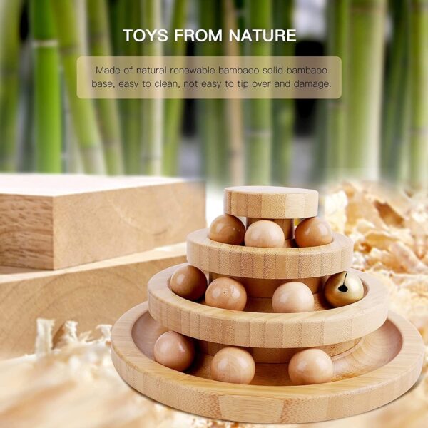 Gelrova Cat Toy Roller Exerciser Fun Cat Toy Indoor Pet Interactive Toy Bamboo Cat Ball Toy with Double Layer Rail, Teaser Cat Ball Toy for Kitten Puppy etc，3-layer track(Bamboo) - Image 5