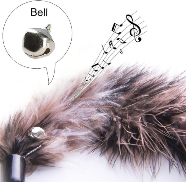 MAIYADUO Cat Teasers Cat Feather Wand Cat Toy Interactive Toy Feather Wand with Bell 5x Natural Feather Refills - Image 7