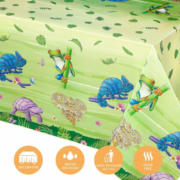 WERNNSAI Reptile Party Tablecloth - 2 PCS Reptile Birthday Party Decorations 137 x 274CM Disposable Table Covers for Kids Boys Jungle Party Family Dinner Camping Snakes Turtles Lizards Party Supplies - Image 2