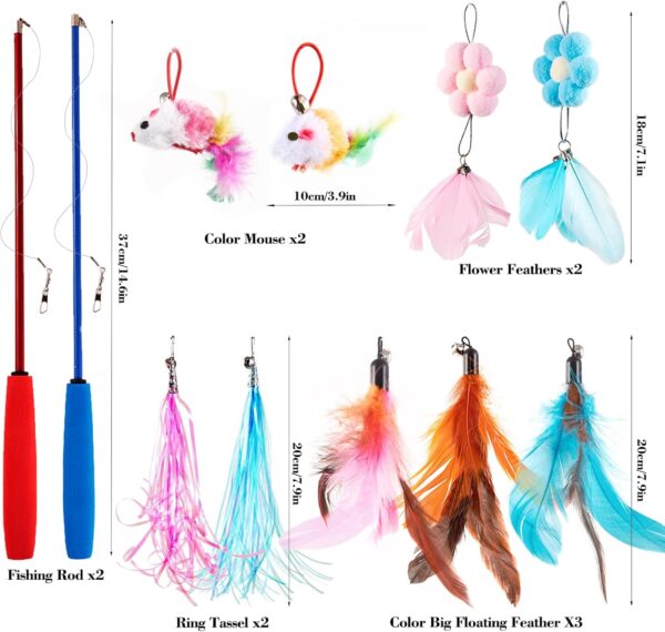 EASY JOY 11 Pcs Interactive Cat Toys, Interactive Cat Feather Toys, 2 Cat Wand, 9 Replaceable Toys, Bird Cat Toys for Small and Large Cats - Image 2
