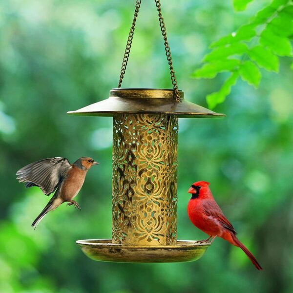 HOUSESAPP Solar Bird Feeder for Outdoors Hanging, Metal Wild Bird Feeder for Cardinals Solar Garden Lantern with S Hook as Gift Ideas for Bird Lovers (2.5LBs Heavy Duty Weather Resistance birdfeeders) - Image 9