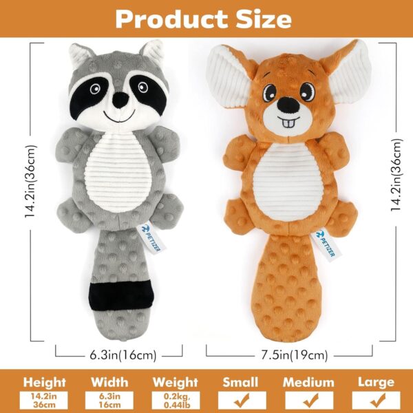 petizer Plush Squeaky Dog Toys, Crinkle Dog Chew Toys, Interactive Toys for Puppies, Small, Medium and Large Dogs, Cute Squirrel and Raccoon, 2 Pack - Image 4