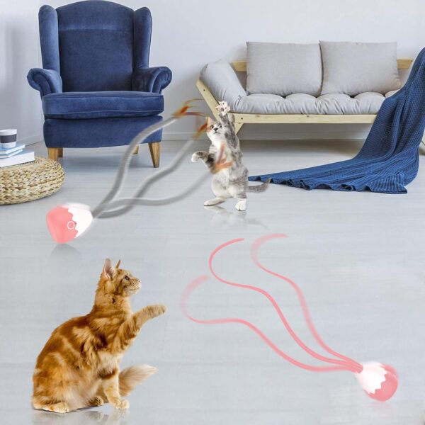 lifefav Cat Toys for Indoor Cats, Electronic Interactive Cat Toys, Upgraded Automatic Plush & Silicone Tail Teaser Toy 2 in 1 Cat Wand Toy, Rechargeable Exercise Toy for Kitten (Pink) - Image 7