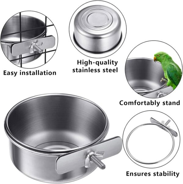 2 Pcs Parrot Bowl Stainless Steel Parrot Feeding Cups Sturdy Water Bowl Bird Feeding DishSuitable for Parrots Macaws or Other Birds Bird Feeding Dish (M-10cm) - Image 4