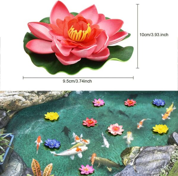 PERFETSELL 5 PCS Floating Flowers for Ponds, Artificial Foam Lotus Flowers Fake Floating Pond Plants Realistic Water Lily Pads Ornaments for Garden Pond Aquarium Fish Tank Decoration, 10cm/3.9inch - Image 2