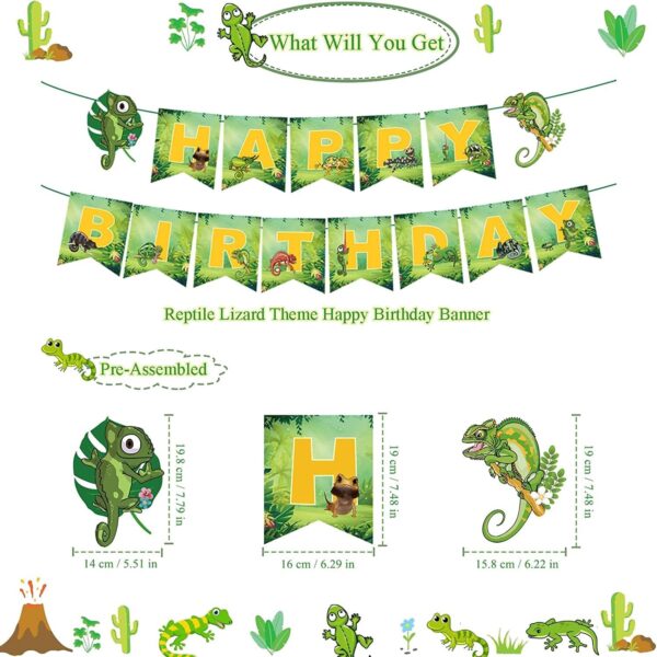 PRATYUS Reptile Lizard Party Decorations, Lizard Jungle Wild Party Supplies with Happy Birthday Banner, Lizard Stickers, Cake Toppers, Balloons for Kids Swamp Safari Animal Theme Party - Image 3