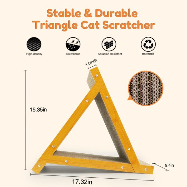 EnjoyNest Cat Scratching Pads, Triangle Cat Scratching Board, Sturdy Cat Toys for Indoor Cats, 6 Sides Available, Replaceable Cardboard, Durable Cat Scratch with Cat Wand & Catnip - Image 3