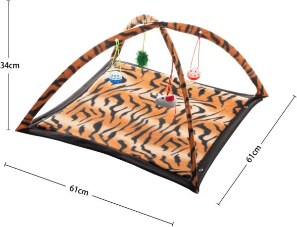 Tofern Multi-Function Pet Kitten Cat Interactive Activity Soft Fleece Folding Toy Mat Bed Hammock Tent With Hanging Mouse Bell Balls, brown - Image 2