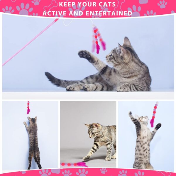 cobee Cat Feather Toys, Soft Cat Wand Toy with Bell Pompom Cat Wand Interactive Cat Toy Training Toys Cat Teaser Toy for Indoor kitten - Image 5