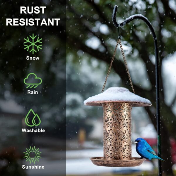 HOUSESAPP Solar Bird Feeder for Outdoors Hanging, Metal Wild Bird Feeder for Cardinals Solar Garden Lantern with S Hook as Gift Ideas for Bird Lovers (2.5LBs Heavy Duty Weather Resistance birdfeeders) - Image 4