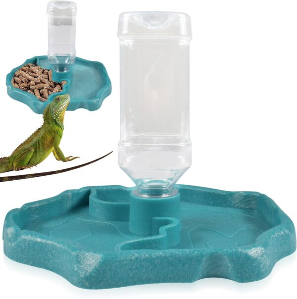ZeYou Turtle Water Bowl, Reptile Turtle Feeding Bowl, Terrarium Water Bowl, Automated Reptile Drinking Bowl, Reptiles Accessories for Turtle, Lizard, Hamster, Snake (Blue) - Image 3