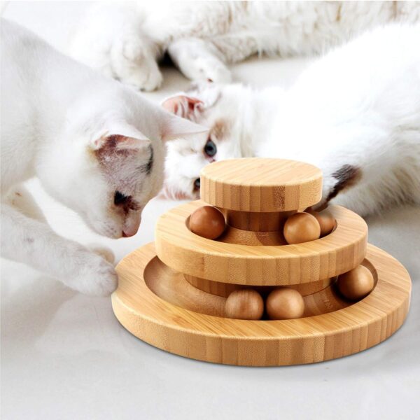 Gelrova Cat Toy Roller Exerciser Fun Cat Toy Indoor Pet Interactive Toy Bamboo Cat Ball Toy with Double Layer Rail, Teaser Cat Ball Toy for Kitten Puppy etc，2-layer track(Bamboo) - Image 2