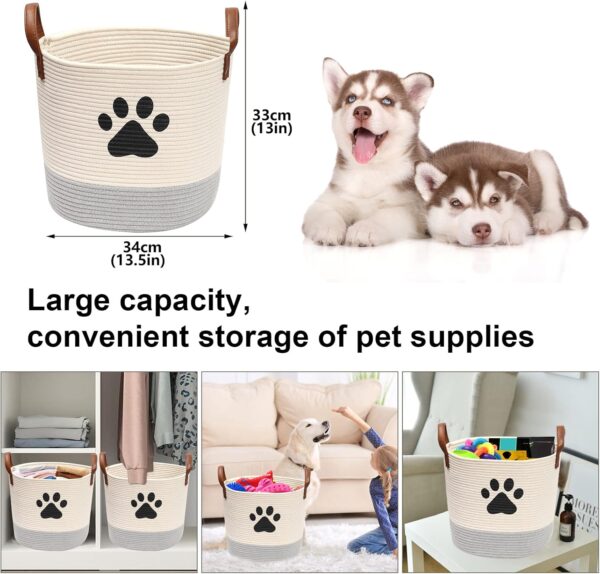 Cotton rope dog toy basket, puppy toy basket, puppy bins, laundry basket blanket storage bin - Perfect for organizing pet toys, blankets, leashes - Beige Gray - Image 3