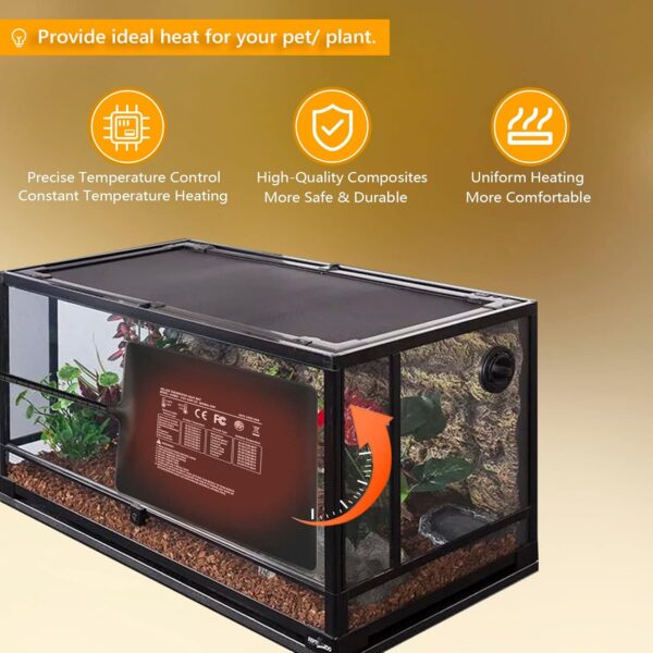FIPASEN Reptile Heating Mat with Digital Thermostat, 8x12 Inch Terrarium Heat Mat for Tortoise/Snakes/Lizard/Gecko/Hermit Crab/Frog/Spider/Insect Breeding/Plant Box - Upgraded Reptile Heating Pad - Image 2