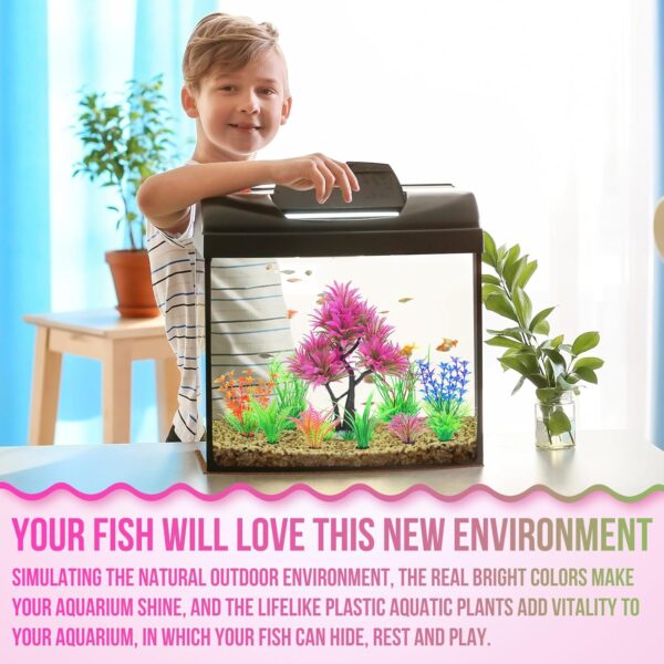 Borlech Aquarium Plants Decorations, Fish Tank Artificial Plastic Tree Plant Decoration Set 10 Pieces (Rose Red) - Image 8
