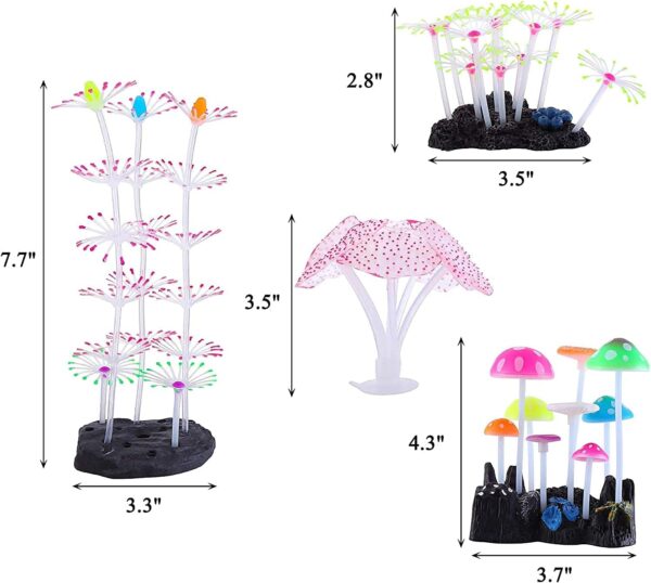 Podazz 4 Pack Glow Aquarium Decorations Coral Reef Glowing Mushroom Anemone Simulation Coral Plant Glowing Effect Silicone for Fish Tank Decorations - Image 2