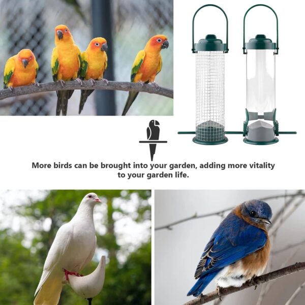 2 Pieces Bird Feeders Metal Wild Bird Feeding Hanging Bird Feeder for Small Birds 2 Ports Bird Feeders with Stand Mixed Seed Feeder with Hanger Peanut Feeder Weatherproof for Garden Outdoor Yard - Image 7