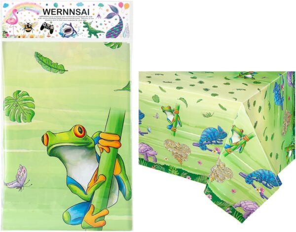 WERNNSAI Reptile Party Tablecloth - 2 PCS Reptile Birthday Party Decorations 137 x 274CM Disposable Table Covers for Kids Boys Jungle Party Family Dinner Camping Snakes Turtles Lizards Party Supplies - Image 6