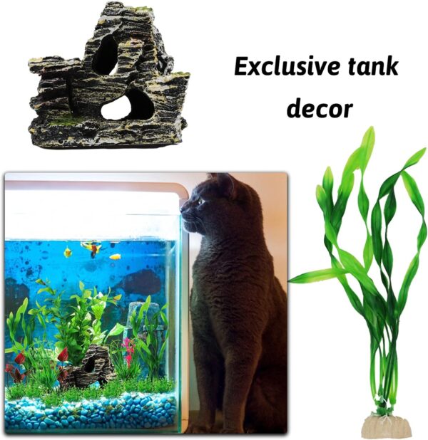 QUOZUO Fish Tank Accessories Aquarium Decorations Plants, 20pcs Green Fish Tank Decorations Plastic Plants and Cave Rock Decoration Decor Set, Aquarium Decor Plants - Image 4