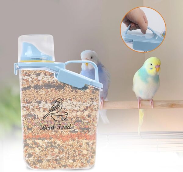 Ctomche Pet Food Storage Container,Bird Food Storage Container with Measuring Cup and Pour Spout,Airtight Bird Seed Storage BPA Free Plastic Transparent Leakproof Seed Storage Container,2.8L,Blue - Image 5