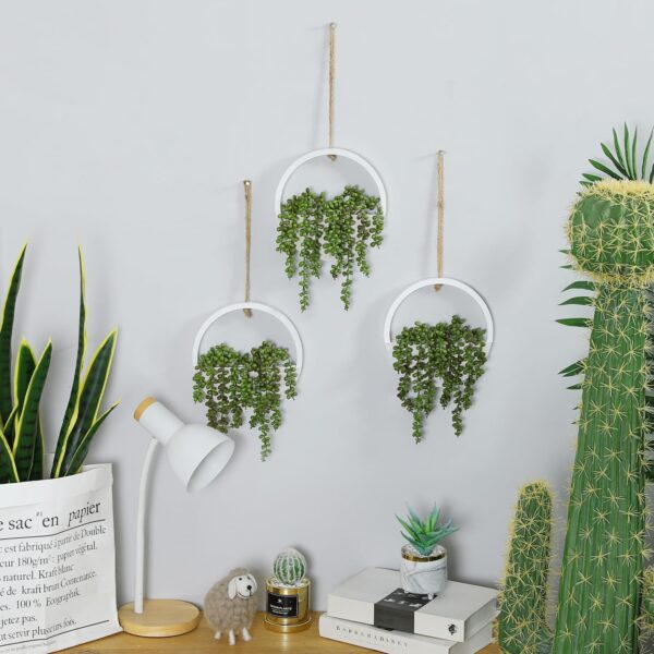 Hobyhoon Hanging Plant Artificial Succulents Fake String of Pearls Plants 12.2'' in Wooden Pot for Indoor Outdoor Wall Decor (1PCS) - Image 6
