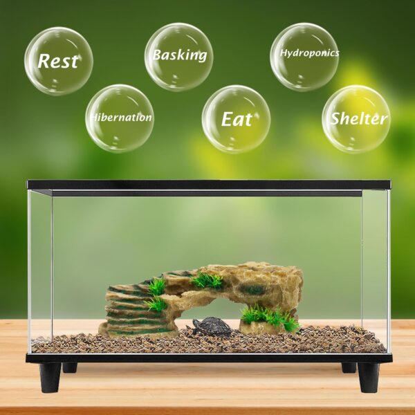 BREUAILY Reptile Ramps Platform Resin Turtle Basking Platform with Climbing Ramp Reptile Hide Cave Habitat Ornament for Bearded Dragon Lizard Frogs - Image 5