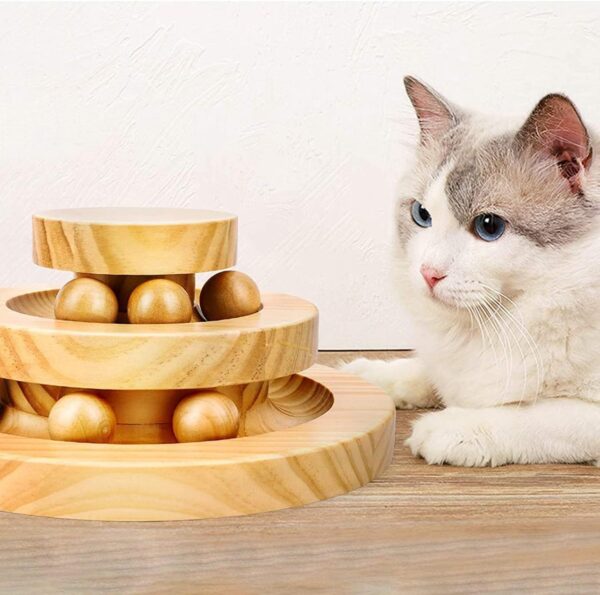TSKDKIT Cat Toy Roller Exerciser Fun Cat Toy Indoor Pet Interactive Toy Bamboo Cat Ball Toy with Double Layer Rail, Teaser Cat Ball Toy for Kitten Puppy etc - Image 8