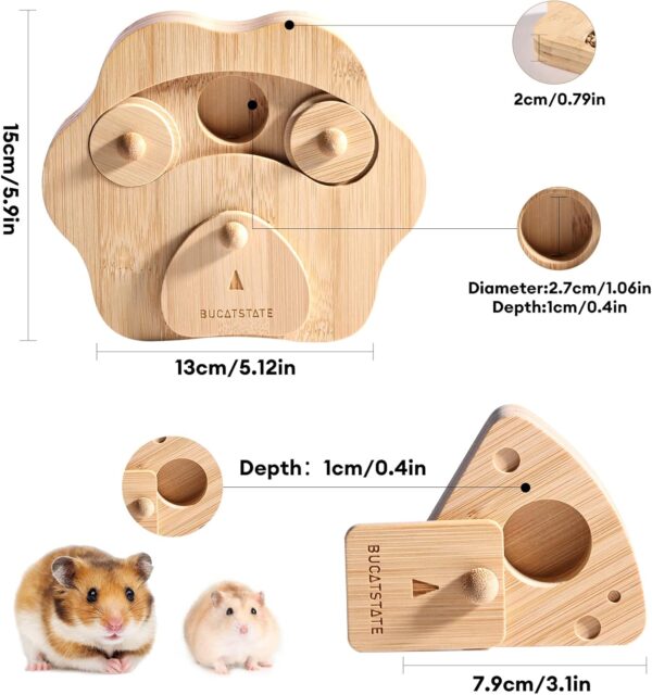 BUCATSTATE Hamster Foraging Toy 2PCS, Bamboo Enrichment Foraging Toy for Small Pet, Interactive Hide Treats Puzzle Game for Guinea Pig, Birds, Rabbits (Paw Shape & Cheese) - Image 2