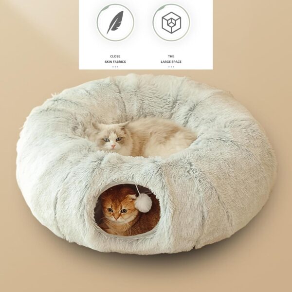 Plush Cat Tunnel Bed Collapsible FluffyTunnels for Indoor Cats Stuff Accessories for Puppy, Kitty, Kitten, Rabbit Small Pets Bed Toy - Image 4