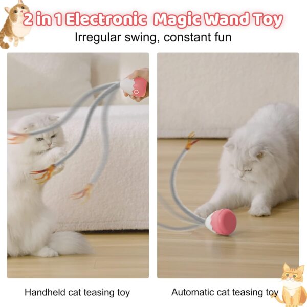 lifefav Cat Toys for Indoor Cats, Electronic Interactive Cat Toys, Upgraded Automatic Plush & Silicone Tail Teaser Toy 2 in 1 Cat Wand Toy, Rechargeable Exercise Toy for Kitten (Pink) - Image 2