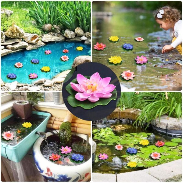 PERFETSELL 5 PCS Floating Flowers for Ponds, Artificial Foam Lotus Flowers Fake Floating Pond Plants Realistic Water Lily Pads Ornaments for Garden Pond Aquarium Fish Tank Decoration, 10cm/3.9inch - Image 7