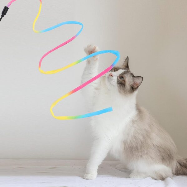 Molain Cat Wand Rainbow Toy, 3pcs Rainbow Ribbon Wand for Kittens Training, Rainbow Ribbon Cat Wand, Interactive Cat Wand, Stick Toy for Kitten Cat Exerciser Playing(30cm) - Image 2
