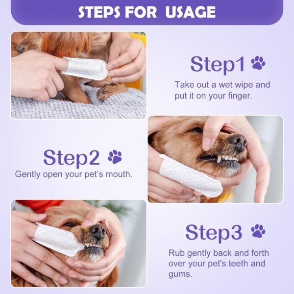 Teeth Cleaning Wipes for Dogs & Cats, Pet Dental Fingers Wipes, Reduces Plaque & Freshens Breath Finger Wipes, Oral Cleansing Teeth Care Finger Cots Wipes Pads for Dogs and Cats - Image 2