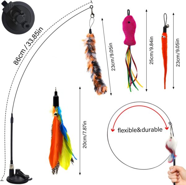 Autoau Cat Toys for Indoor Cats Adult Kitten Interactive Cat Toy Training with 5 Feather Accessories, Cat Feather Toy Suction Cup Pet Teaser Wand Toy for Boredom and Exercise - Image 6